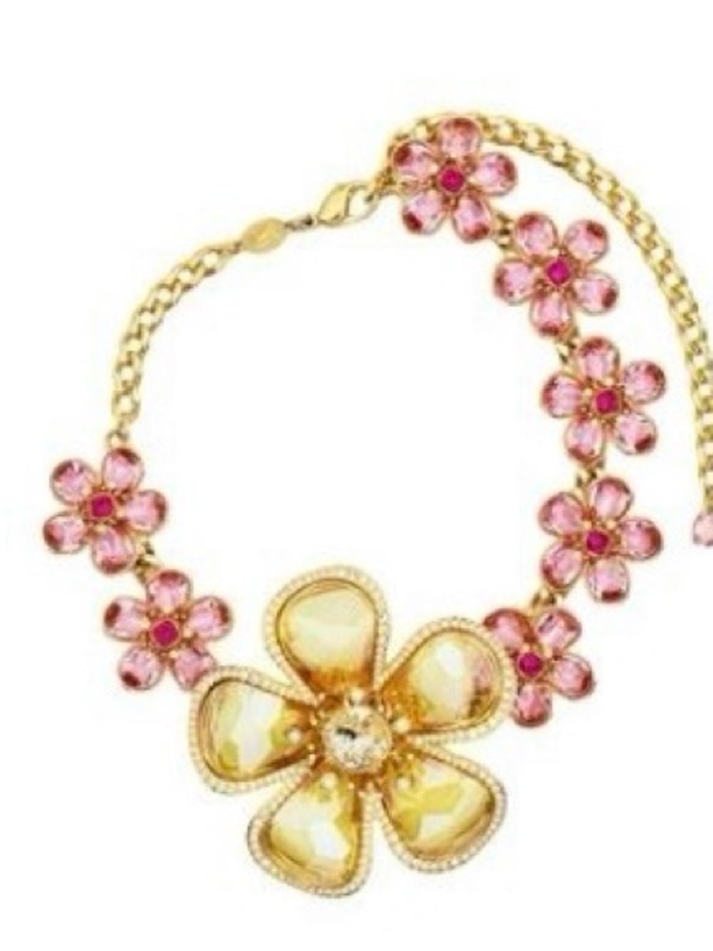 Gold-Tone Yellow Crystal Floral Statement Necklace